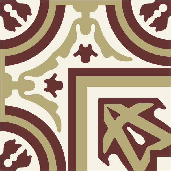 Border corner tile Cronos Esquina with circles and medallions, bands and lines, knots and interlacing
